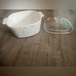 Vintage Corningware Pastel Boquet White Floral Casserole Dish Lid A-3-B 3 Liter